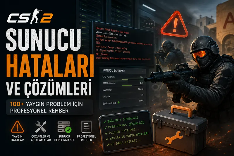 CS2 sunucu hataları ve çözümleri rehberi: SteamCMD, bağlantı, crash, eklenti ve config sorunlarına uygulanabilir adımlar
